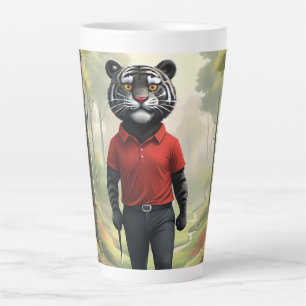 "Fore! A Black Tiger Playing Golf in the Woods" Latte Mug