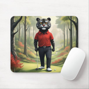 "Fore! A Black Tiger Playing Golf in the Woods" Mouse Pad