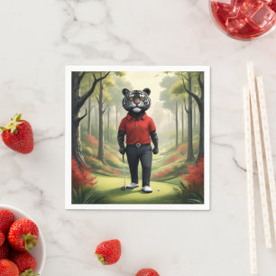 "Fore! A Black Tiger Playing Golf in the Woods" Napkin
