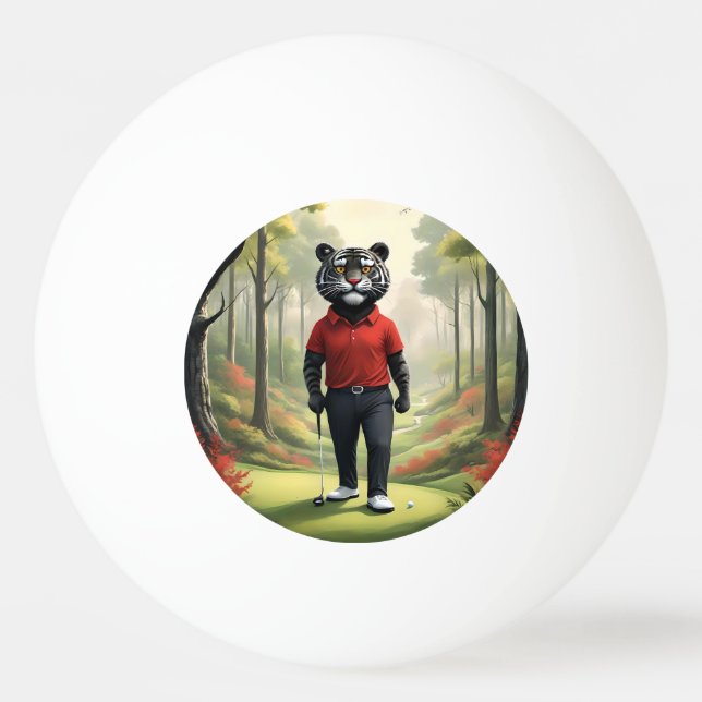 "Fore! A Black Tiger Playing Golf in the Woods" Ping Pong Ball (Front)