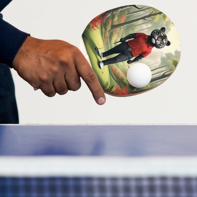 "Fore! A Black Tiger Playing Golf in the Woods" Ping Pong Paddle (Insitu)