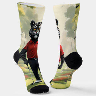 "Fore! A Black Tiger Playing Golf in the Woods" Socks