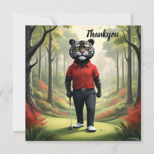 "Fore! A Black Tiger Playing Golf in the Woods" Thank You Card
