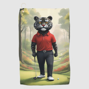 "Fore! A Black Tiger Playing Golf in the Woods" Towel
