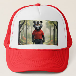 "Fore! A Black Tiger Playing Golf in the Woods" Trucker Hat