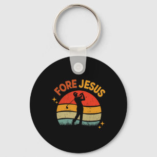 Fore Jesus Christian Golf Retro 70s Religious Golf Key Ring