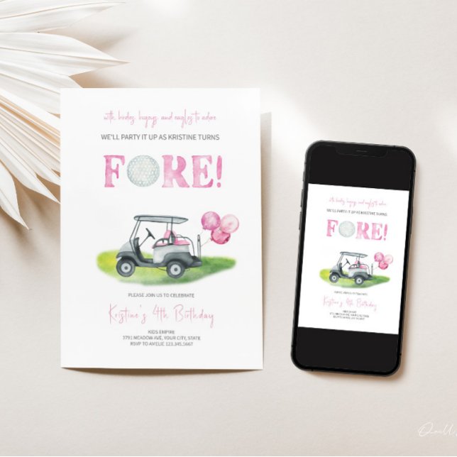 Fore Mini Golf Girl Birthday Invitation  (Creator Uploaded)