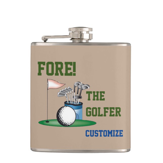 Fore The Golfer Vinyl Wrapped Flask (Front)