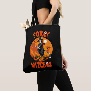 Fore! Witches Golf Stick Witch Riding Halloween Tote Bag