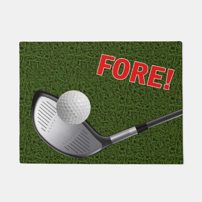 FORE with Golf Club Head, Ball & Grass Doormat