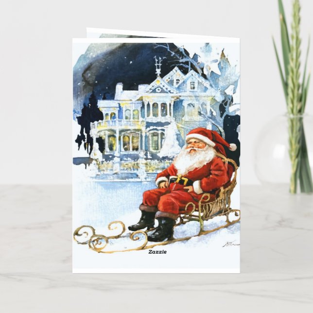Foreground detailed Santa Claus  Sleigh Cristmas  Foil Greeting Card (Back)