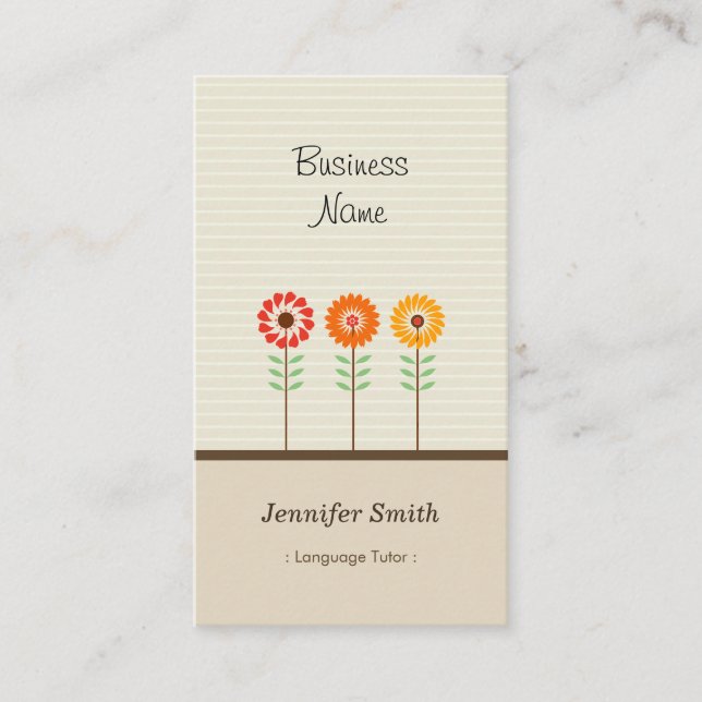 Foreign Language Tutor - Cute Floral Theme Business Card (Front)