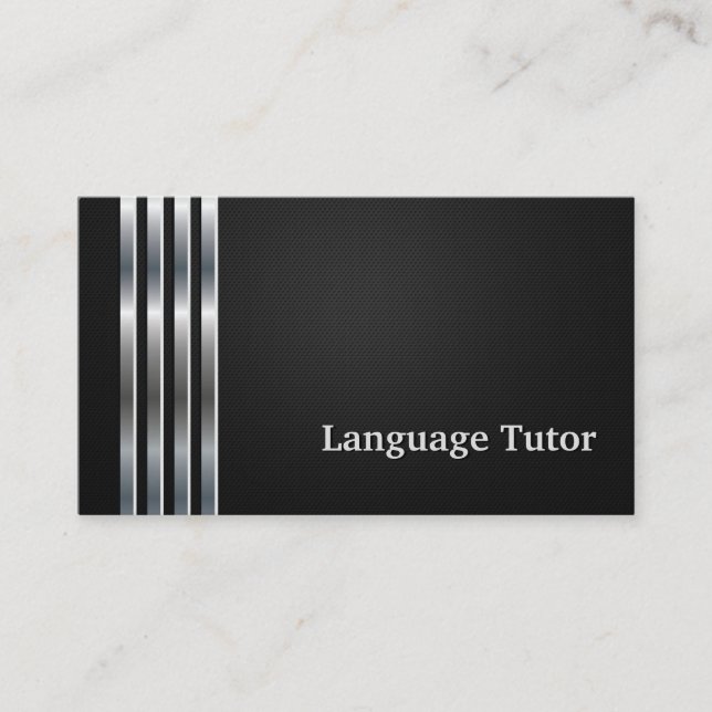 Foreign Language Tutor Professional Black Silver Business Card (Front)