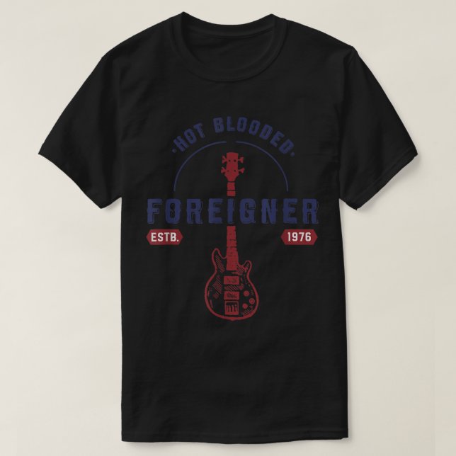 Foreigner Hot Blooded Guitar Officially Licensed  T-Shirt (Design Front)