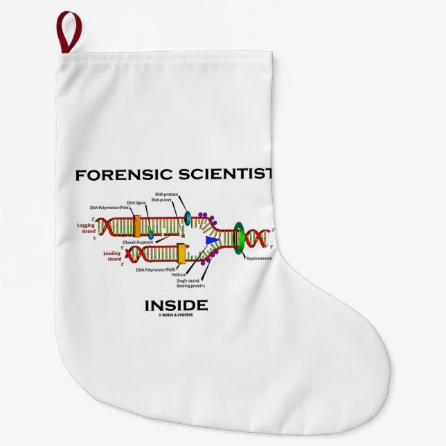 Forensic Scientist Inside DNA Replication Humour Large Christmas Stocking (Front)
