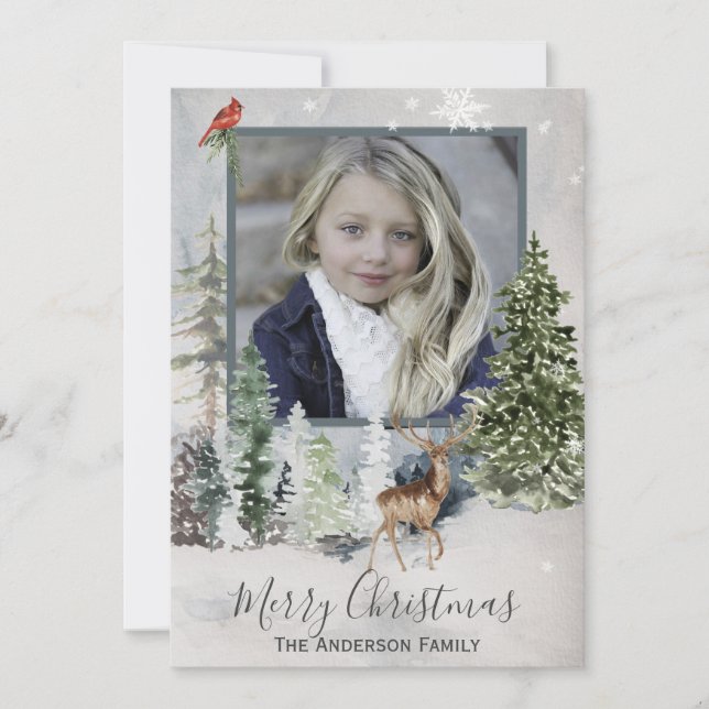 Fores Woodland Simple Photo Merry Christmas Holiday Card (Front)
