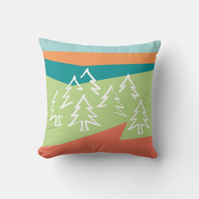 Forest 感恩 Throw Pillow with Solid Melon Back (Front)
