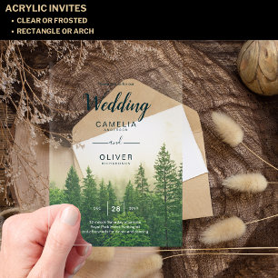 Forest Acrylic Wedding Invites Misty Pine Trees Acrylic Invitations