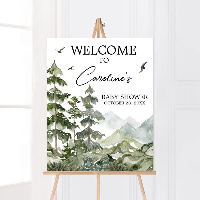 Forest Adventure Baby Shower Welcome Poster (Boy Woodland Baby Shower Welcome Sign)