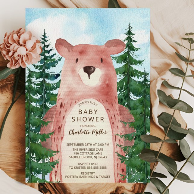 Forest Adventure Bear Boys Baby Shower Invitation (Creator Uploaded)