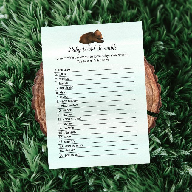 Forest Adventure Bears Baby Word Scramble Card (Creator Uploaded)