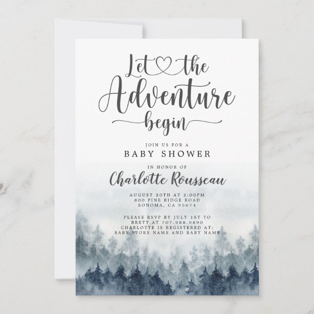 Forest Adventure Begins Watercolor Baby Shower Invitation (Front)