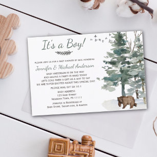 Forest Adventure Boy Bear Baby Shower By Mail Invitation