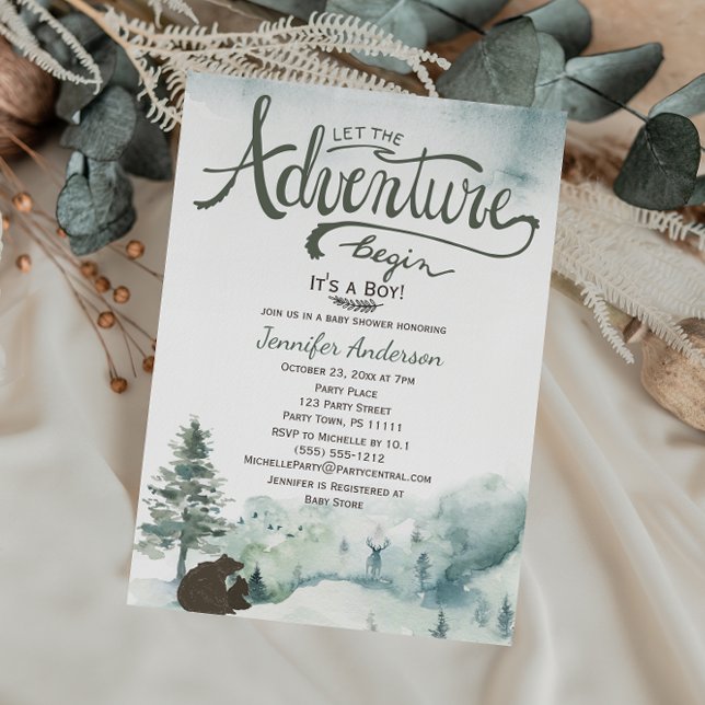 Forest Adventure Boy Country Bear Deer Baby Shower Invitation (Creator Uploaded)