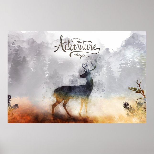 Forest Adventure Boy Watercolor Deer  Poster (Front)