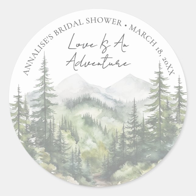 Forest Adventure Bridal Shower Classic Round Sticker (Front)