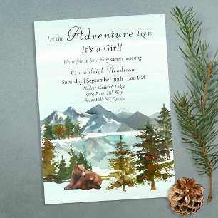 Forest Adventure Girl Rustic Bears Baby Shower Invitation