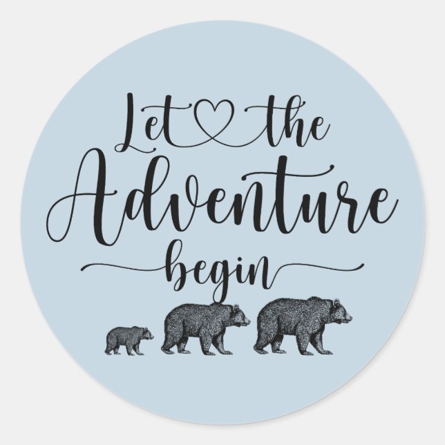 Forest Adventure Mountains Baby Shower Classic Round Sticker (Front)