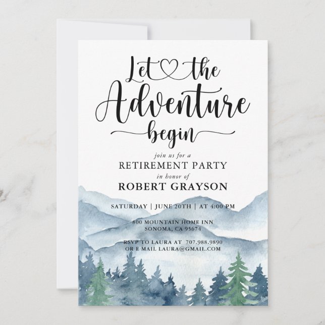 Forest Adventure Mountains Retirement Party Invitation (Front)