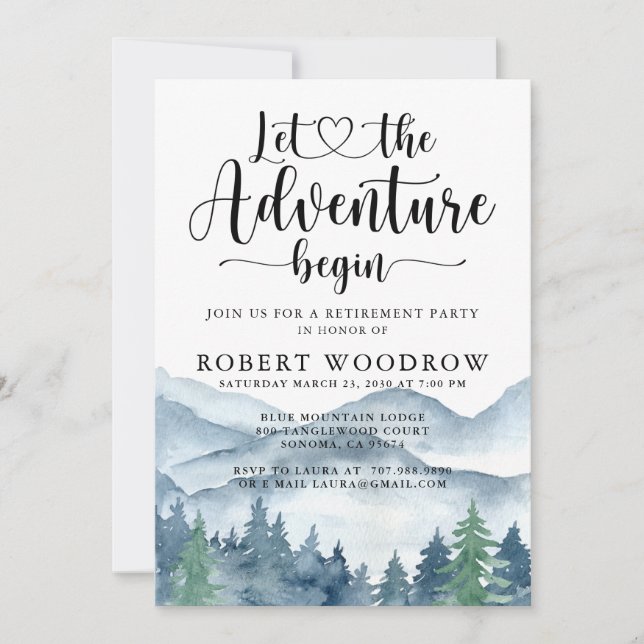 Forest Adventure Mountains Retirement Party Invitation (Front)