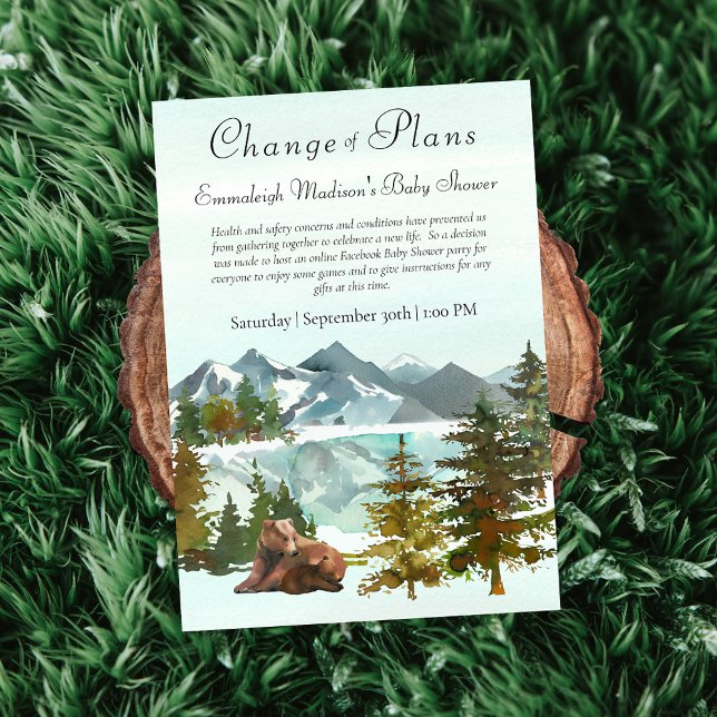 Forest Adventure Rustic Bears Change of Plans Invitation (Creator Uploaded)