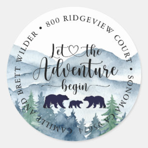 Forest Adventure Watercolor Mountains Baby Shower Classic Round Sticker