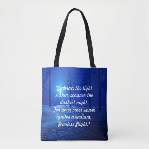 Forest Aesthetic Landscape Dark Blue motivational Tote Bag