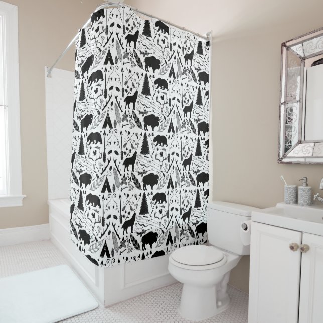 Forest and Meadow Creatures Adventure Hipster Shower Curtain (In Situ)