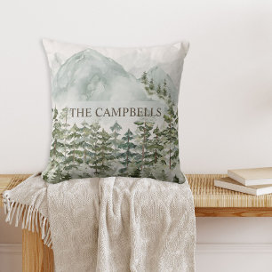 Forest and Mountain Nature Watercolor Cushion