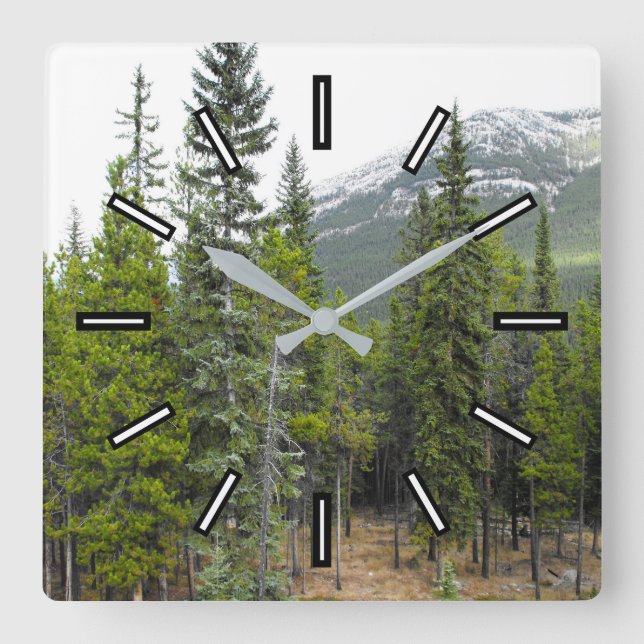 Forest and Mountain Scene Square Clock (Front)