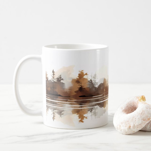 Forest And River In Brush Style Coffee Mug (With Donut)
