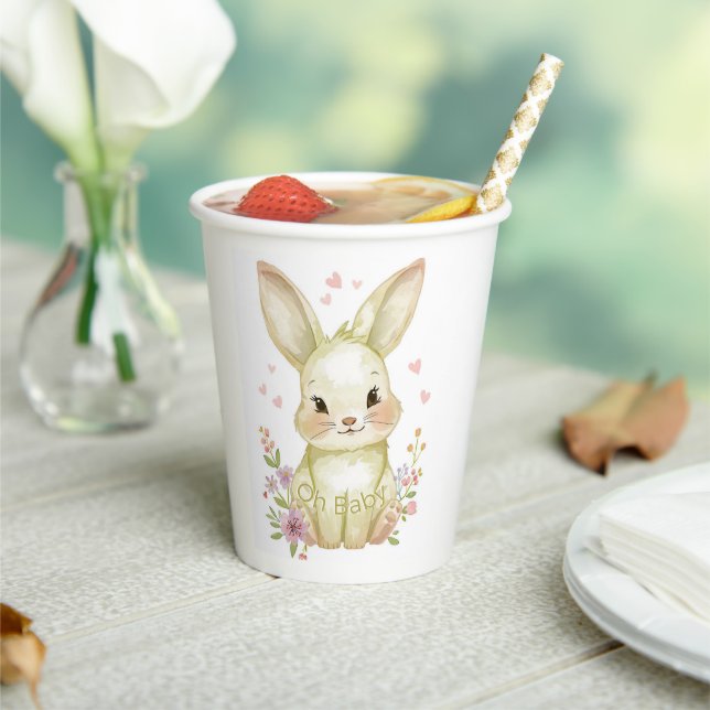 Forest Animal Baby Shower Olive Green Bunny Party Paper Cups (Insitu)