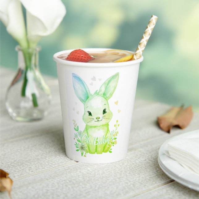 Forest Animal Baby Shower Pastel Green Bunny Party Paper Cups (Insitu)
