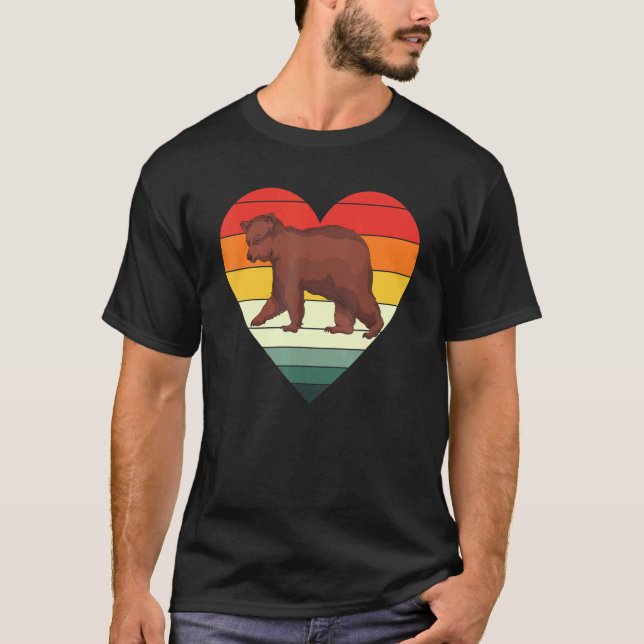 Forest Animal Brown Bear Retro Heart Animal   Bear T-Shirt (Front)
