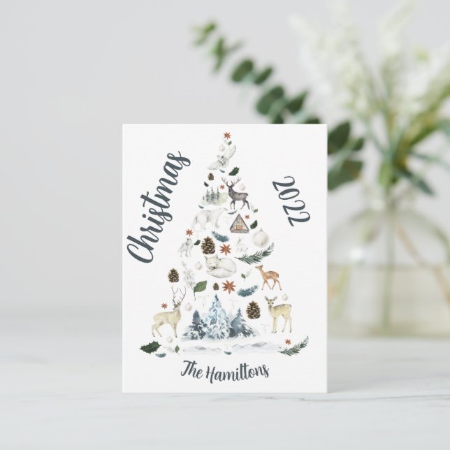 Forest Animal Christmas Tree Postcard (Standing Front)
