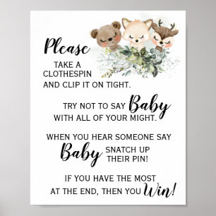 Forest Animal Don't Say Baby Game Baby Shower Sign