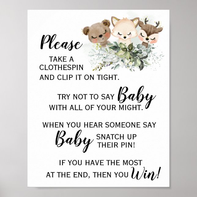 Forest Animal Don't Say Baby Game Baby Shower Sign (Front)