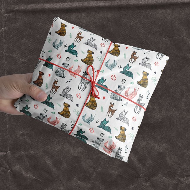 Forest Animal Doodle Pattern | White Tissue Paper (Creator Uploaded)