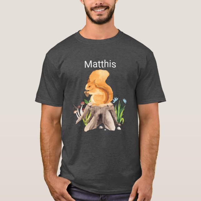 Forest animal squirrel with name Matthis gift T-Shirt (Front)