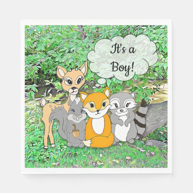 Forest Animal Themed It's a Boy Baby Shower Napkin (Front)